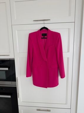 BCBGMaxAzria Double-Breasted Fuchsia Long Blazer Jacket